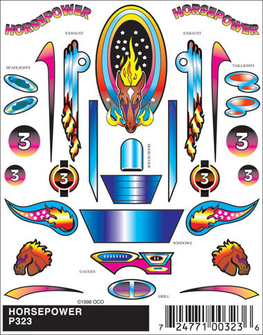 PineCar Stick-On Decals, Horsepower - PIN323