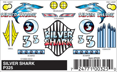 PineCar Stick-On Decals, Silver Shark - PIN325