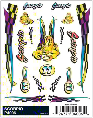 PineCar Dry Transfer Decals, Scorpio - PIN4006