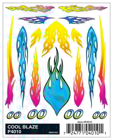 PineCar Dry Transfer Decals, Cool Blaze - PIN4010