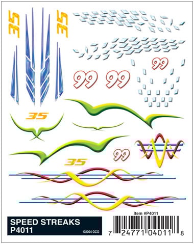 PineCar Dry Transfer Decals, Speed Streaks - PIN4011