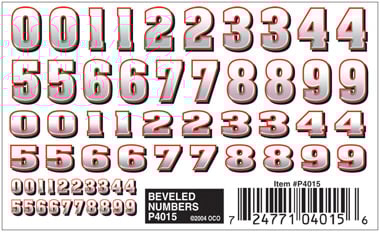 PineCar Dry Transfer Decals, Beveled Numbers - PIN4015