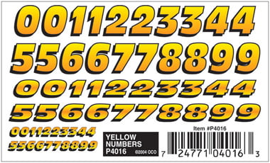 PineCar Dry Transfer, Yellow Numbers - PIN4016