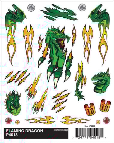 PineCar Dry Transfer Decals, Flaming Dragon - PIN4018