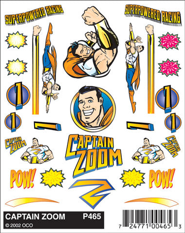 PineCar Stick-On Decals, Captain Zoom - PIN465