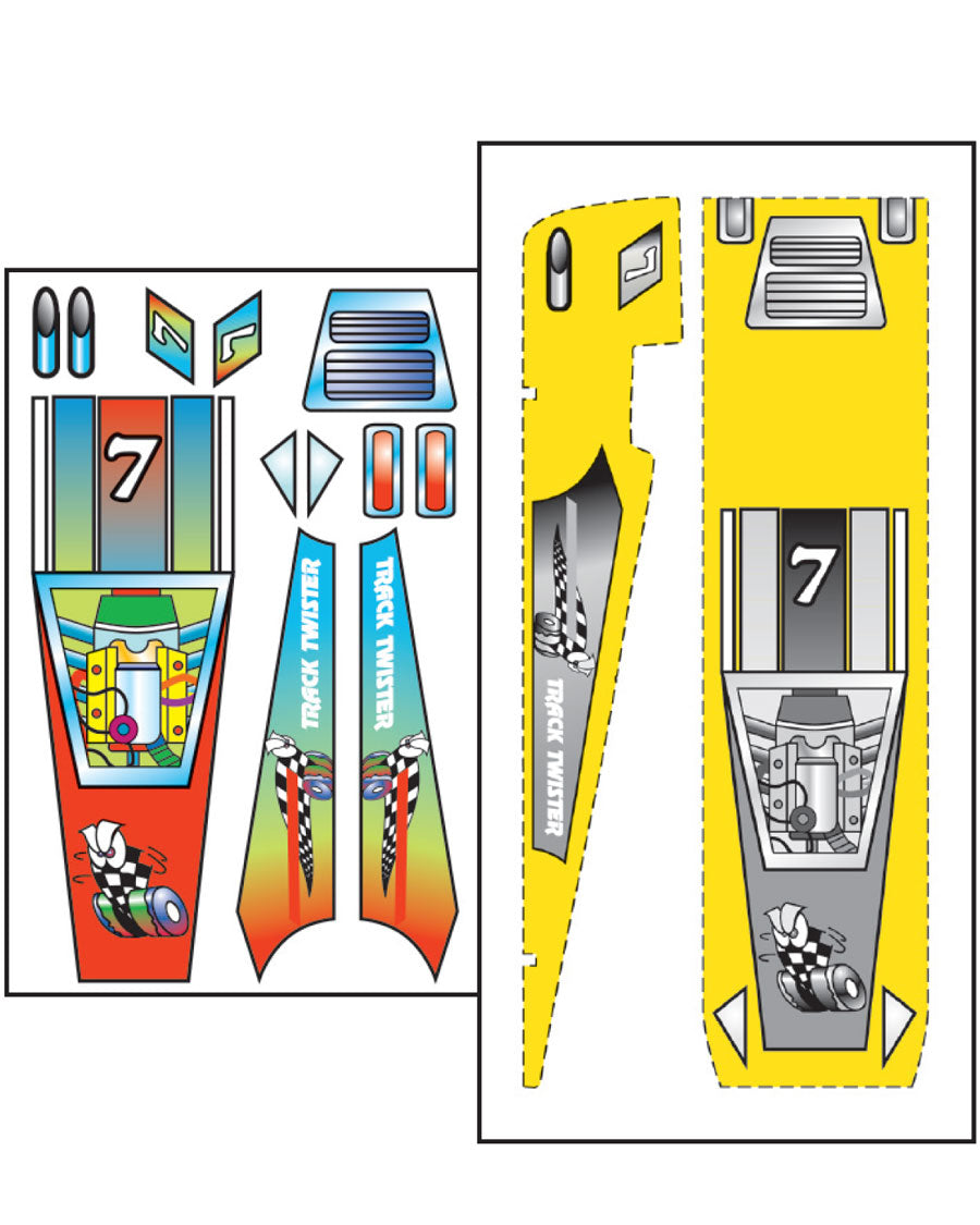 PineCar Template & Stick-On Decals, Track Twister - PIN475