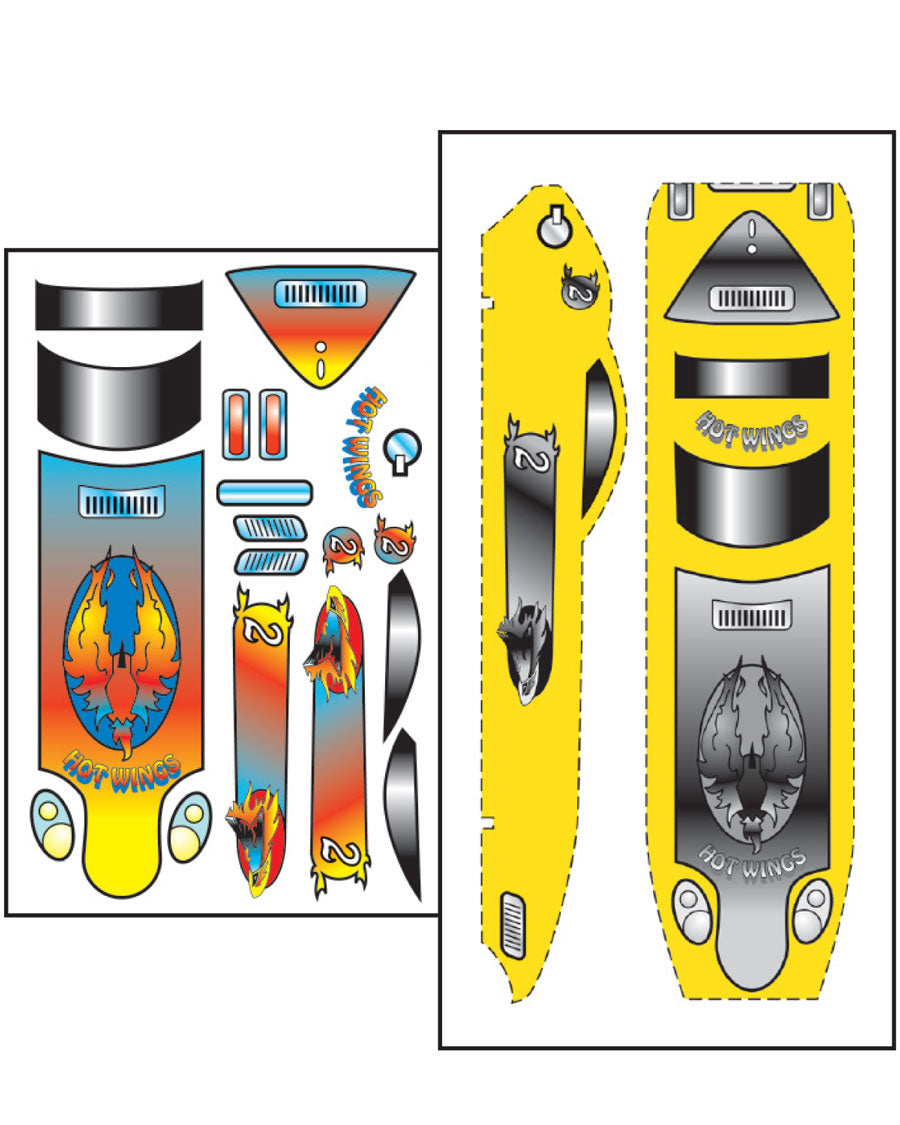 PineCar Template & Stick-On Decals, Hot Wings - PIN476