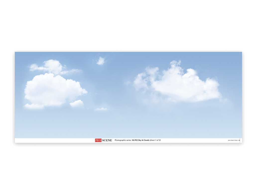 Peco SKP-03 Backscene Photographic Background 95 x 13" 240 x 33.3cm -- Sky and Clouds