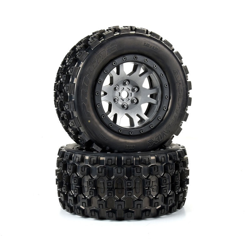 Pro-Line Racing 	Limited Edition Badlands MX43 Pro-Loc F/R Mounted 24mm Gray/Black Impulse (2) for X-Maxx