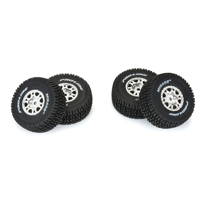 Mirage TT F/R Tires Mounted 12mm Hex Satin Silver Impulse (4) for Arrma Mojave Grom