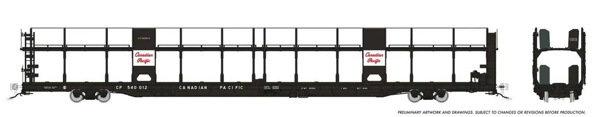 Rapido Trains HO NSC 89' Bi-Level Autorack: Canadian Pacific (CP) - Script: 6-Pack