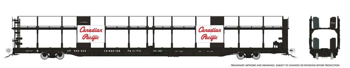 Rapido Trains HO NSC 89' Bi-Level Autorack: Canadian Pacific (CP) - Script w/ large panel: 6-Pack