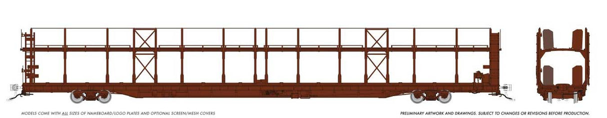 Rapido Trains HO NSC 89' Bi-Level Autorack: Painted/Unlettered Brown: Single Car