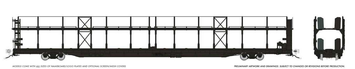 Rapido Trains HO NSC 89' Bi-Level Autorack: Painted/Unlettered Black: Single Car (Random Road # from set)