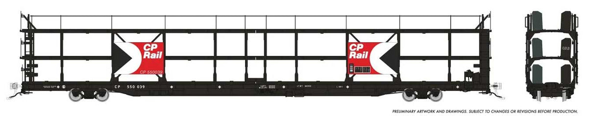 Rapido Trains HO NSC 89' Tri-Level Autorack: Canadian Pacific (CP) - Multimark: 6-Pack
