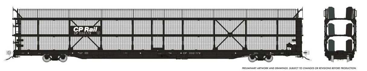 Rapido Trains HO NSC 89' Tri-Level Autorack: Canadian Pacific (CP) - Black Panel w/ mesh: Single Car (Random Road # from set)