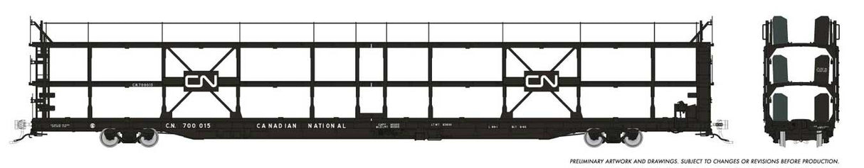 Rapido Trains HO NSC 89' Tri-Level Autorack: Canadian National (CN) - Delivery: 6-Pack
