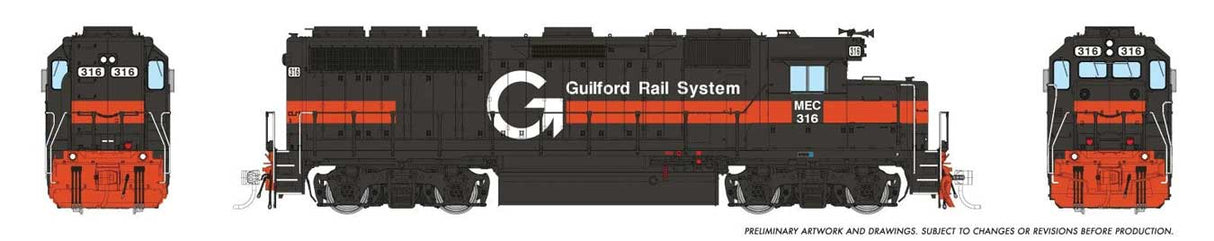 Rapido Trains HO EMD GP40 (DC/Silent): Guilford - Gray & Orange, MEC Lettering: #316