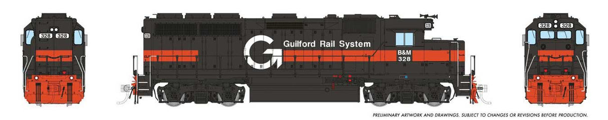 Rapido Trains HO EMD GP40 (DC/DCC/Sound): Guilford - Gray & Orange, B&M Lettering: #328