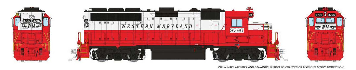 Rapido Trains HO EMD GP40 (DC/DCC/Sound): Western Maryland (WM) - Circus Scheme: #3796