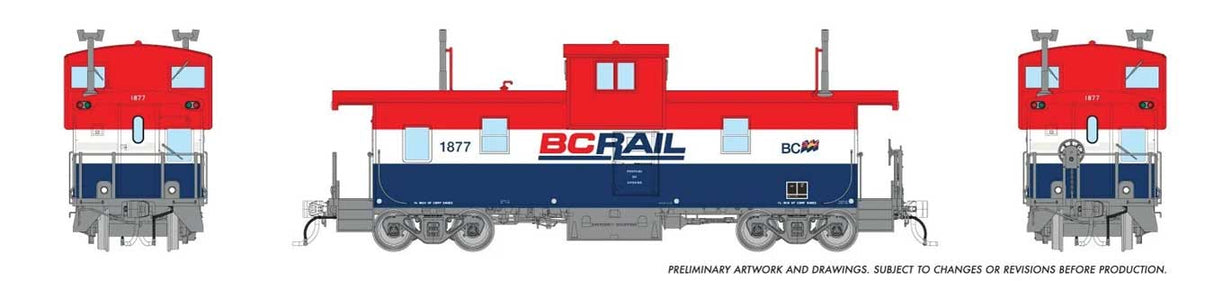 Rapido Trains HO Squamish Caboose: British Columbia Railroad (BCR) - Late Red/White/Blue: #1877