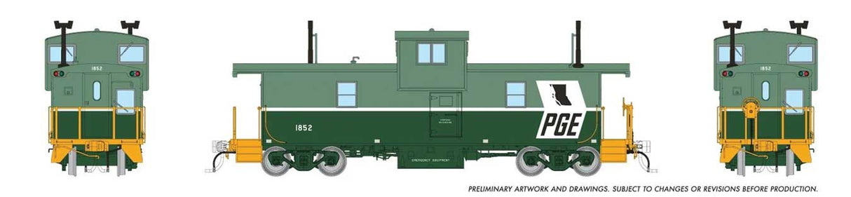 Rapido Trains HO Squamish Caboose: Pacific Great Eastern (PGE) - Two-Tone Green, Large Black Map: #1852