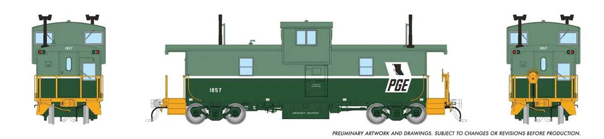 Rapido Trains HO Squamish Caboose: Pacific Great Eastern (PGE) - Two-Tone Green, Small Black Map: #1857