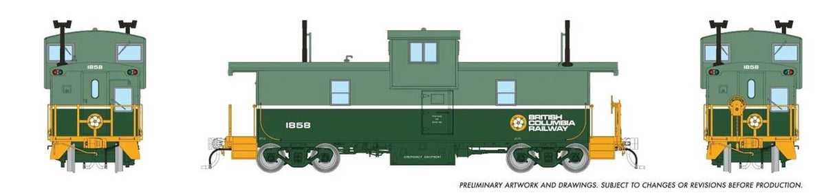 Rapido Trains HO Squamish Caboose: British Columbia Railroad (BCR) - Two-Tone Green, Early Dogwood Logo: #1858
