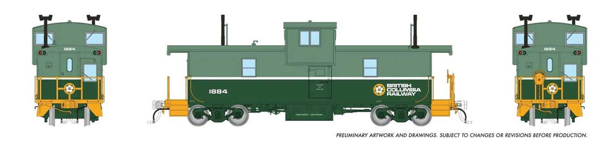 Rapido Trains HO Squamish Caboose: British Columbia Railroad (BCR) - Two-Tone Green, Early Dogwood Logo: #1884