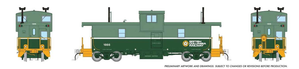 Rapido Trains HO Squamish Caboose: British Columbia Railroad (BCR) - Two-Tone Green, Late Dogwood Logo: #1866