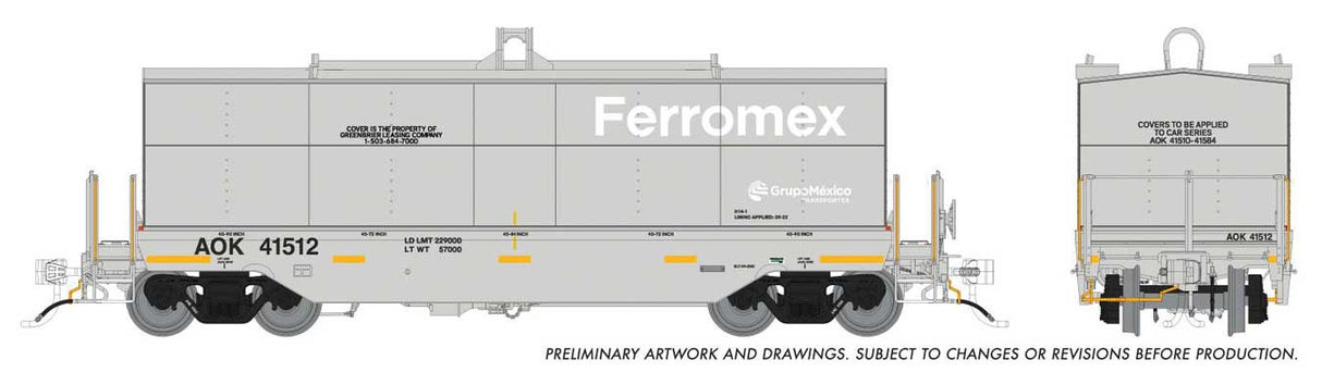 Rapido Trains HO Greenbrier Coil Car: Ferromex (AOK) - Gray: Single Car (Random Road # from set #2)
