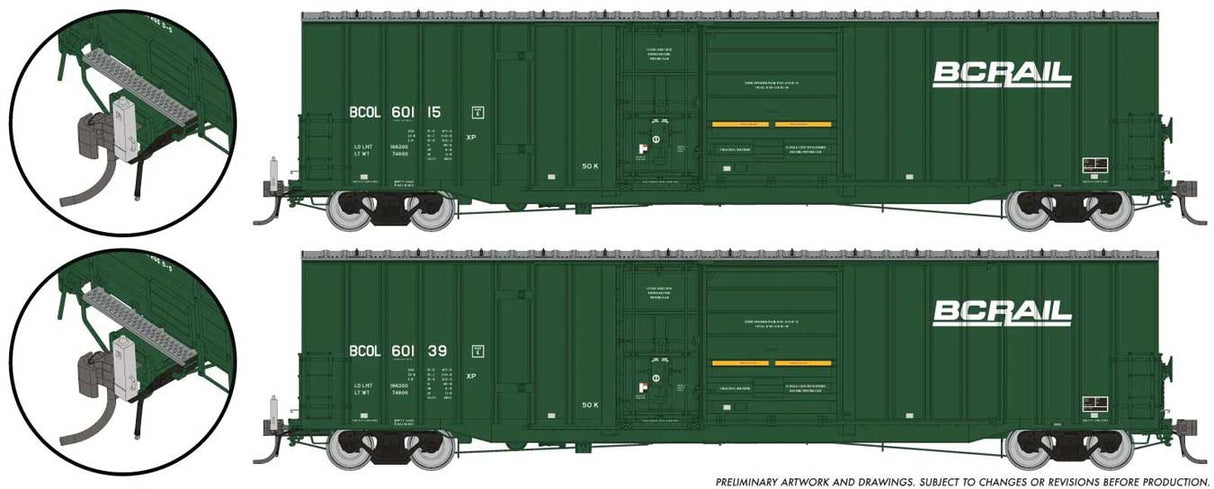Rapido Trains HO Trenton Works 6637cuft boxcar w/ EOT: British Columbia Railroad (BCR) - As-Delivered: #60115 + #60139