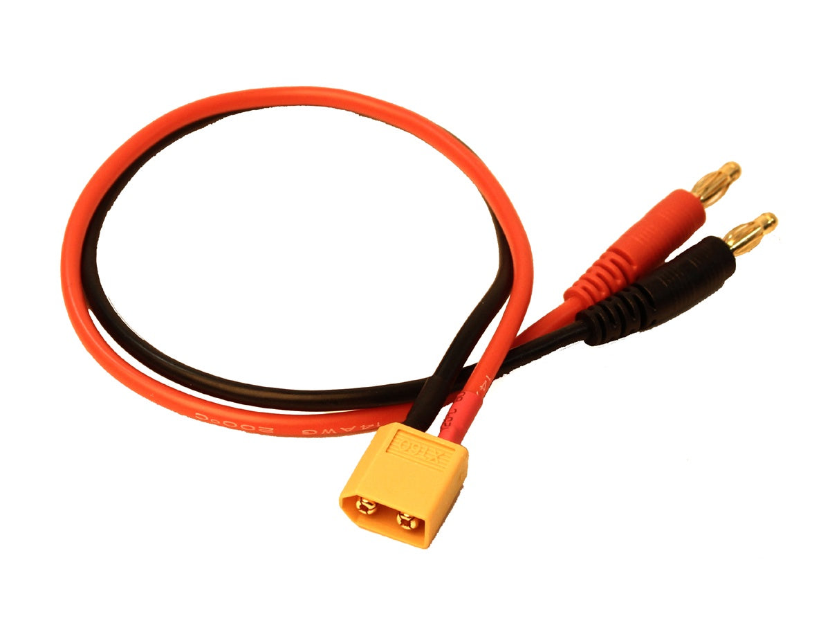Racers Edge Charge Adapter: Male XT60 to Male 4mm Bullets-300mm Wire - RCE1623