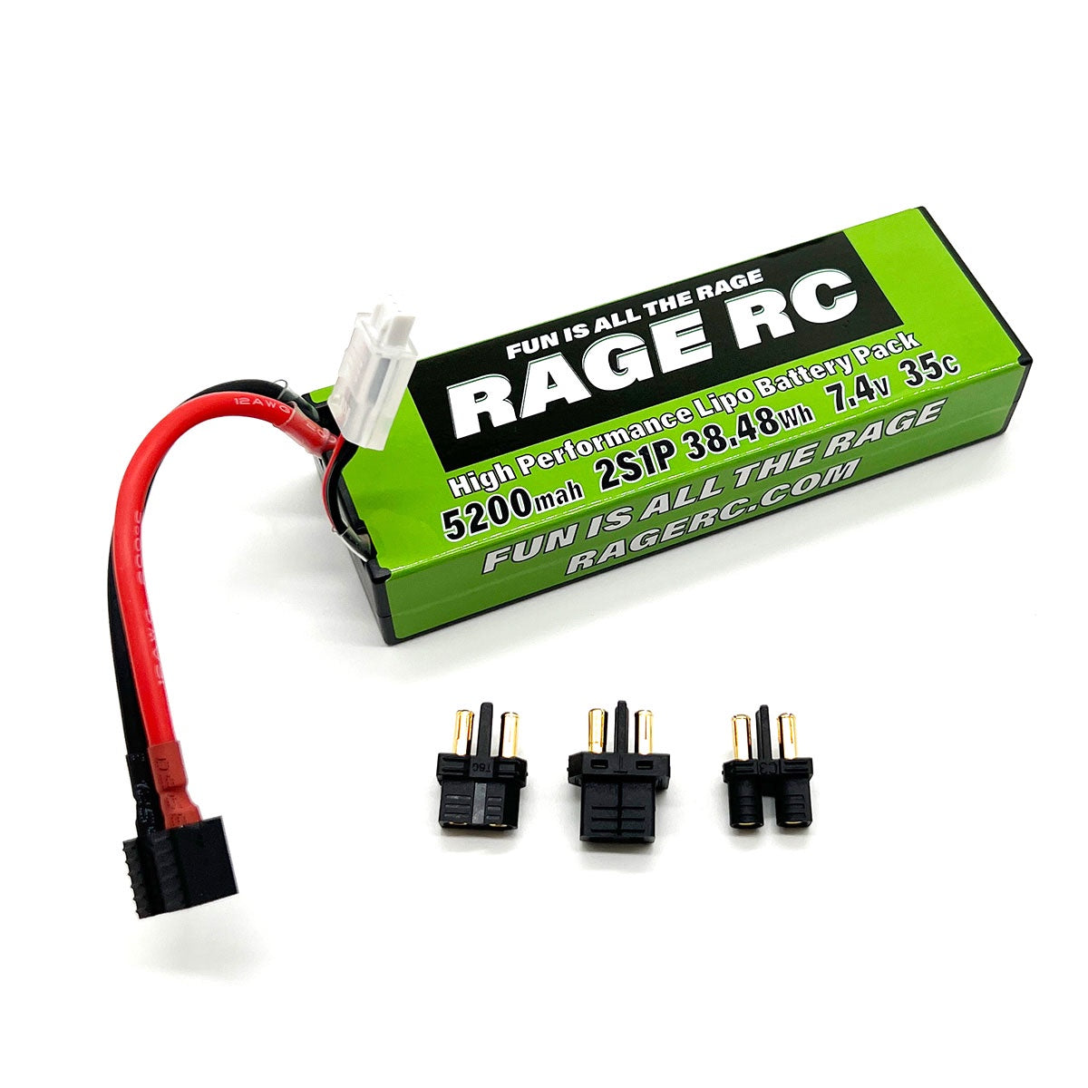 Rage RC  5200mAh 2S 7.4V 35C Hard Case LiPo Battery with Universal Connector EC3, XT60, T-Plug