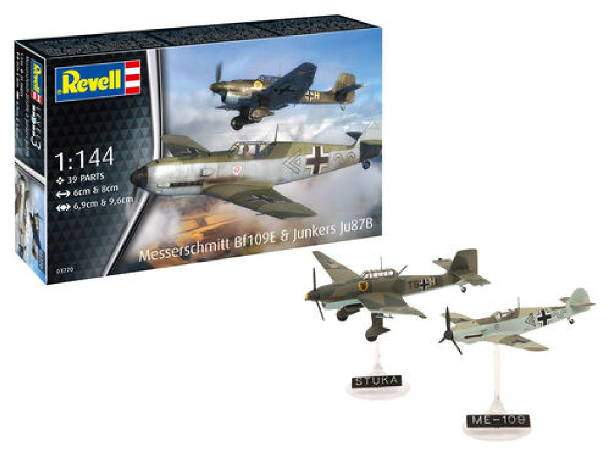 Revell 1/144 Messerschmitt Bf109E & Junkers Ju 87B Stuka Plastic Model Kit w/Paint, Brush & Cement