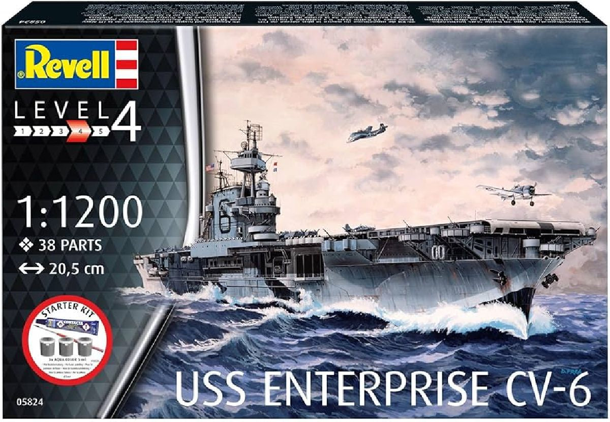 Revell 1/1200 USS Enterprise CV-6 Aircraft Carrier Plastic Model Kit w/Paint, Brush & Cement
