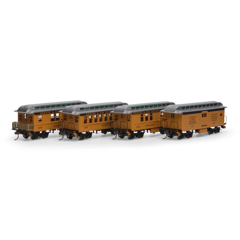 Roundhouse HO 34' Old Time Overton Passenger, D&RGW (4) - RND16382