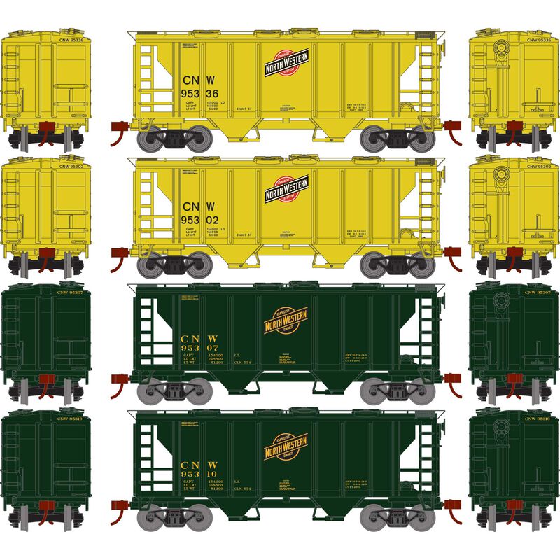 Roundhouse HO PS-2 2003 2-Bay Covered Hopper, C&NW (4) - RND2392