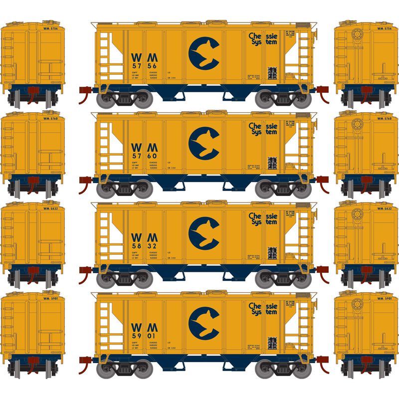 Roundhouse HO PS-2 2003 2-Bay Covered Hopper, Chessie/WM (4) - RND2396