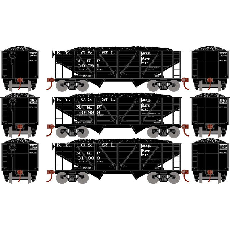Roundhouse - HO 34' 2-Bay Composite Coal Hopper w/Load, NKP (3) - RND70805