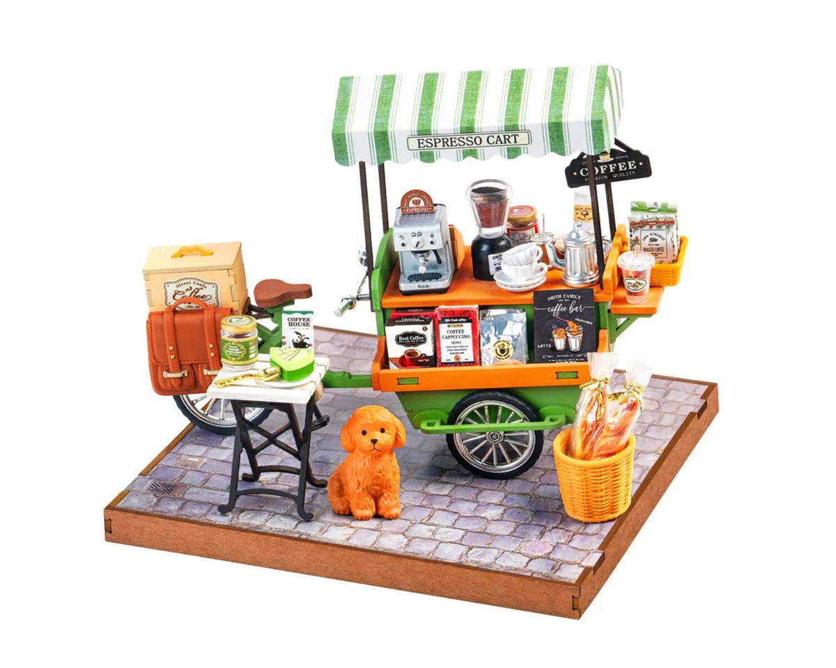 Robotime Rolife Aromatic Coffee Cart DIY Miniature 3D Wooden Model Kit