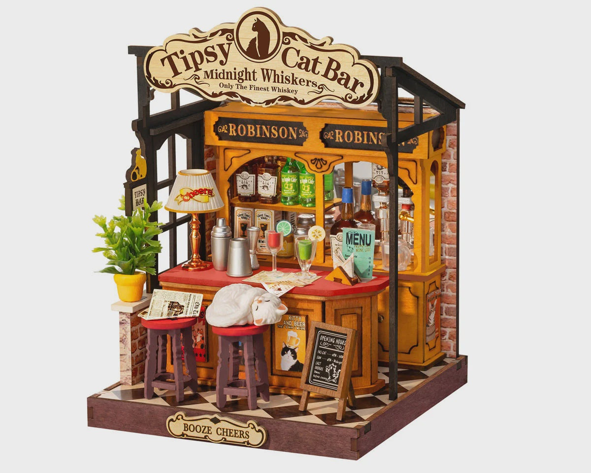 Robotime Rolife Tipsy Cat Bar DIY Miniature 3D Wooden Model Kit