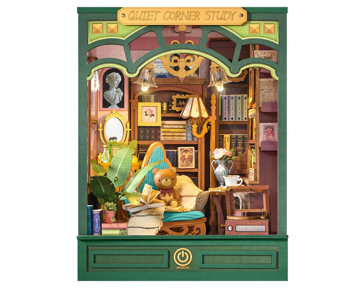 Robotime Rolife Book Nook & Wonderland Quiet Corner Study DIY Miniature 3D Wooden Model Kit