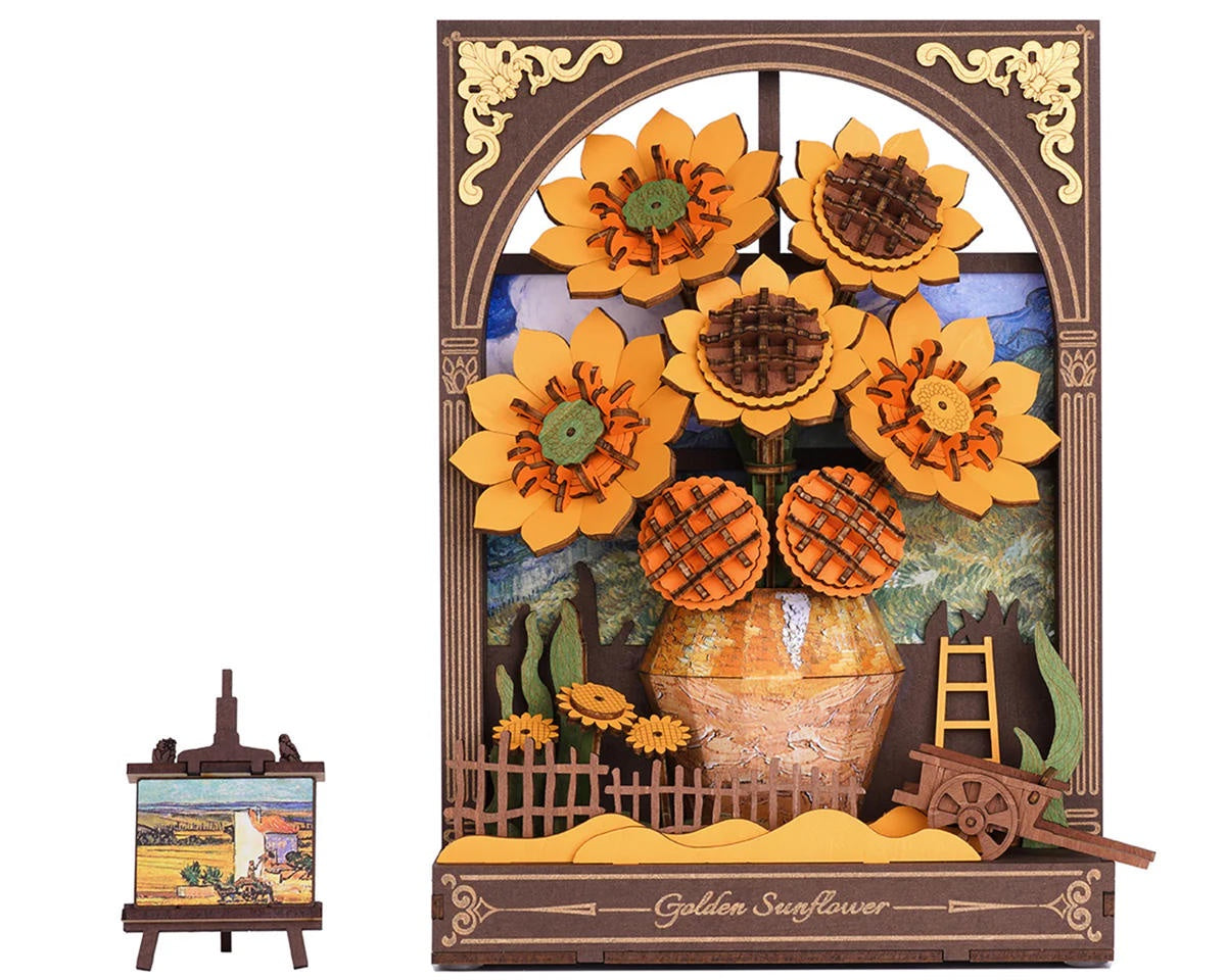 Robotime Golden Sunflower Wall Art Miniature 3D Wooden Model Kit