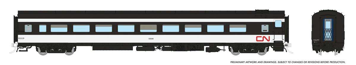 Rapido Trains HO CC&F Lightweight Coach - Ready to Run - Super Continental Line(TM) -- Canadian National #5635 (white, black, red Noodle Logo)