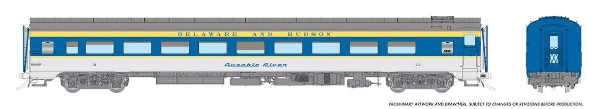 Rapido HO CC&F Lightweight Coach - Ready to Run - Super Continental Line(TM) -- Delaware & Hudson #31 (gray, blue, yellow)
