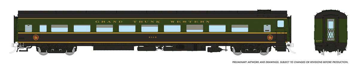 Rapido Trains HO CC&F Lightweight Coach - Ready to Run - Super Continental Line(TM) -- Grand Trunk Western #4884 (white, black, red Noodle Logo)