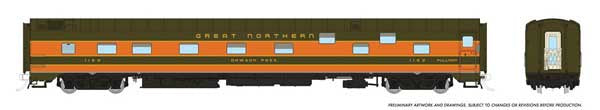 Rapido Trains HO Duplex Sleeper - Ready to Run - Super Continental Line(TM) -- Great Northern #1164 "Logan Pass" (Pullman Green, Omaha Orange)