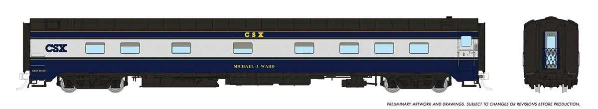 Rapido Trains HO 10-5 Sleeper - Ready to Run - Super Continental Line(TM) -- CSX "Michael J. Ward" (blue, gray, black, yellow)