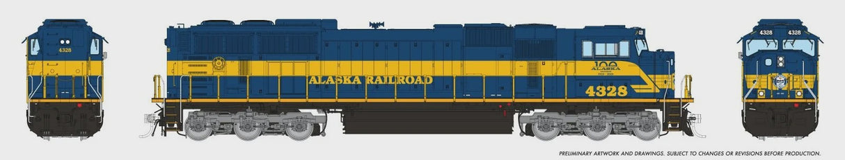Rapido HO EMD SD70MAC w/Flared Radiators - Sound and DCC -- Alaska Railroad #4328 (Anniversary Scheme, blue, yellow)